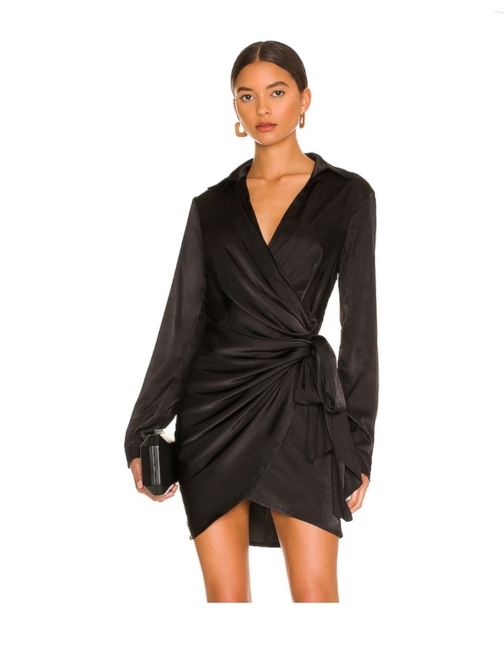 house of harlow 1960 silky wrap little black dress small